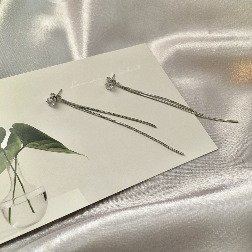 'Elise' Drop Silver Crystal Snake Chain Earrings - Picture 8 of 10